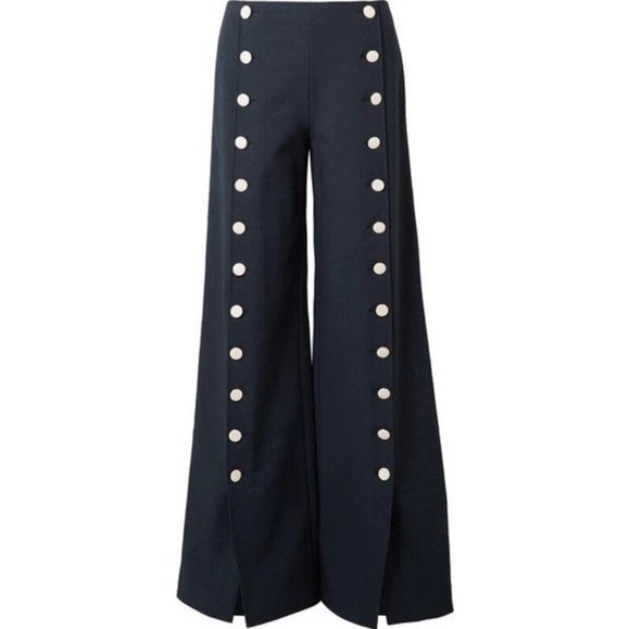 Tory Burch Carrie Button-embellished Crepe Wide-leg Pants NWT Size 2 - Picture 2 of 7